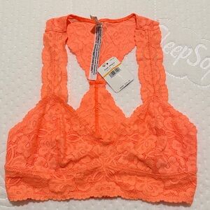 NWT Free people Neon Coral Lace Racerback Bralette - size S